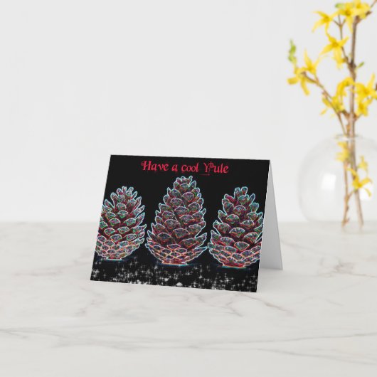 Funky dennenappels Yule Kaart (Gele Bloem)