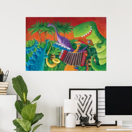 Funky Dinosaur Band Poster (Thuiskantoor)