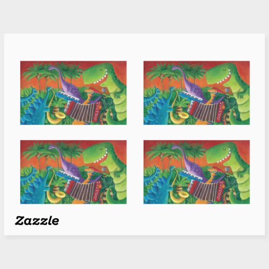 Funky Dinosaur Band Rechthoekige Sticker (Vel)