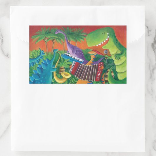 Funky Dinosaur Band Rechthoekige Sticker (Tas)