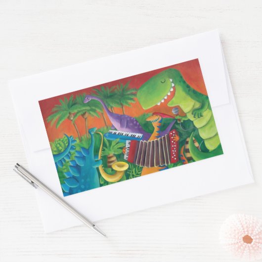 Funky Dinosaur Band Rechthoekige Sticker (Envelop)