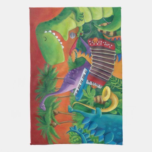 Funky Dinosaur Band Theedoek (Verticaal)