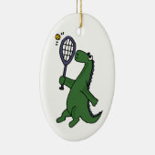 Funky Dinosaur Plays Tennis Cartoon Keramisch Ornament (Rechts)