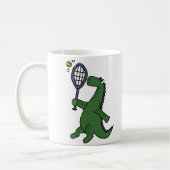 Funky Dinosaur Plays Tennis Cartoon Koffiemok (Links)