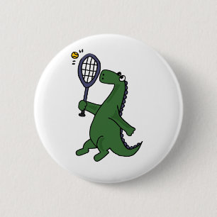 Funky Dinosaur Plays Tennis Cartoon Ronde Button 5,7 Cm