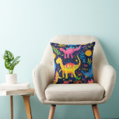 Funky dinosaurus hand geschilderd kleurrijk patroo kussen (Stoel)