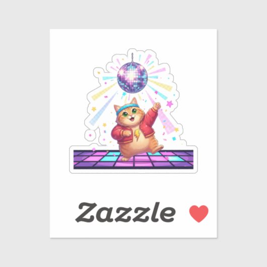 Funky Disco Ball Cat Retro 80s New Year's Party Sticker (Vel)