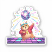 Funky Disco Ball Cat Retro 80s New Year's Party Sticker (Voorkant)