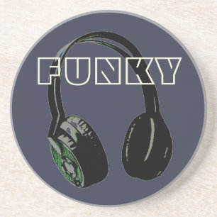 Funky Disco Headphone Music Entertainment Retro Zandsteen Onderzetter