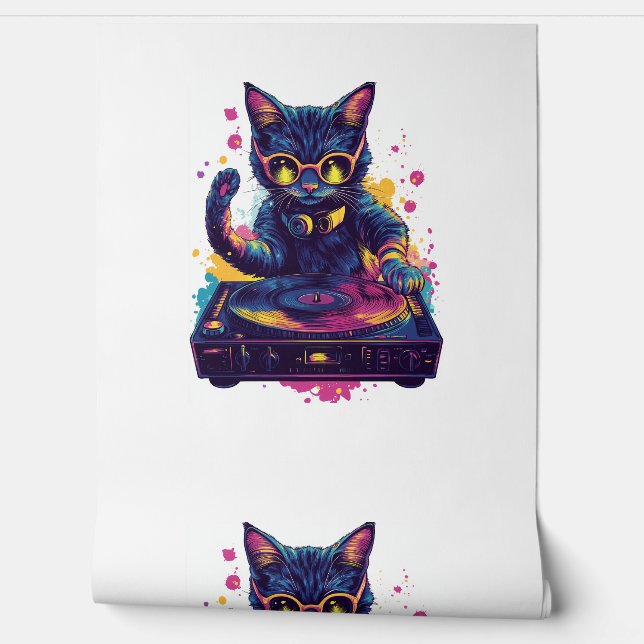 Funky DJ Cat – Retro Disco Kat Party Behang (Afrollen)