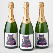 Funky DJ Cat – Retro Disco Kat Party Sparkling Wijnetiket (Flessen)