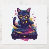 Funky DJ Cat – Retro Disco Kat Party Sparkling Wijnetiket (Enkel label)