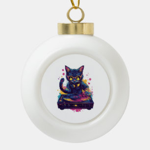 Funky DJ Cat – Retro Disco Kitty Feest Keramische Bal Ornament