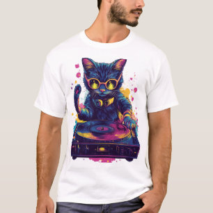 Funky DJ Cat – Retro Disco Kitty-feestje T-shirt