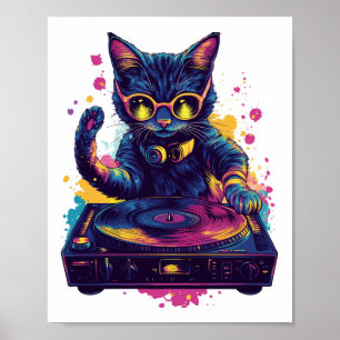 Funky DJ Kat � Retro Disco Kitty Feest Poster