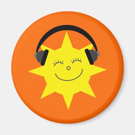 Funky DJ lachende zon sinaasappel magneet (Voorkant)