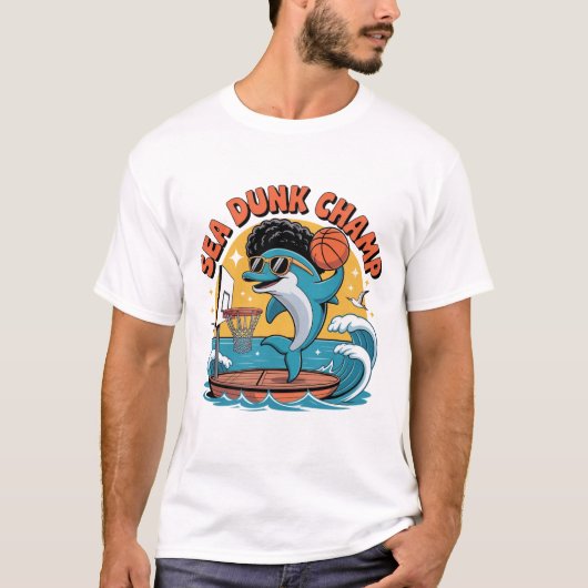 Funky Dolphin Dunk Afro Basketbal T-shirt (Voorkant)