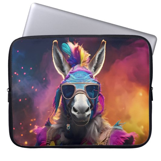 Funky Donkey Blue Glasses Laptop Sleeve (Voorkant)