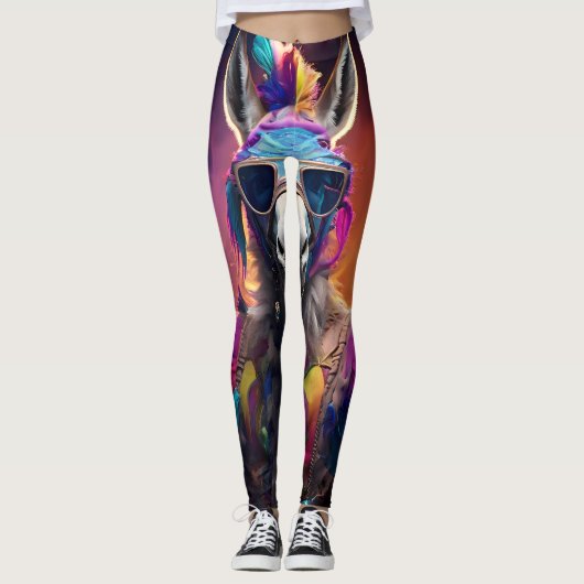 Funky Donkey Blue Glasses Leggings (Voorkant)