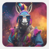 Funky Donkey Blue Glasses Vierkante Sticker (Voorkant)