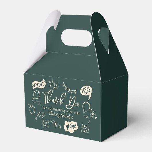 Funky Doodle Graduation Party Groen Bedankdoosjes (Voorkant Zijde)
