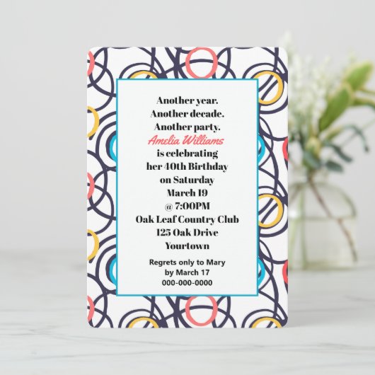 Funky Doodles 40th Birthday Party Kaart (Staand voorkant)