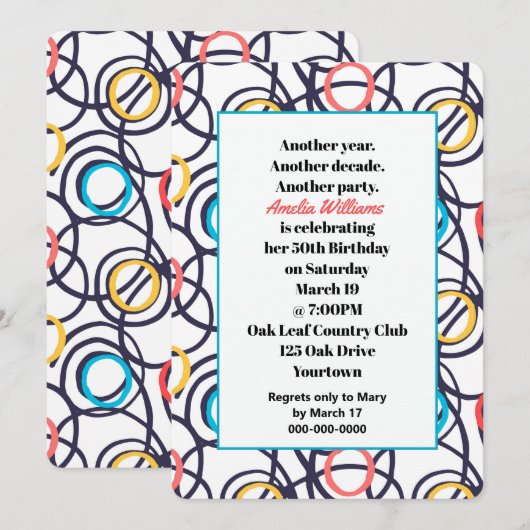 Funky Doodles 50th Birthday Party Kaart (Voorkant / Achterkant)