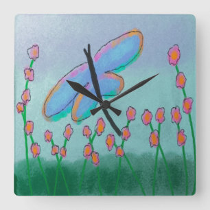 Funky Dragonfly Abstracte Art  Vierkante Klok