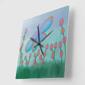 Funky Dragonfly Abstracte Art Vierkante Klok (Hoek)