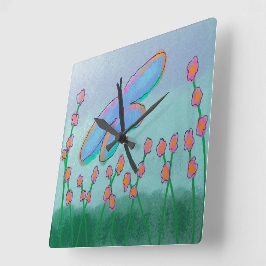 Funky Dragonfly Abstracte Art Vierkante Klok (Hoek)