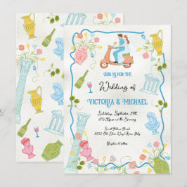 Funky Drawn Italiaanse bruid bruidegom op scooter  Kaart