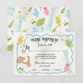 Funky Drawn Italiaanse Mediterrane Griekse RSVP ka Kaart