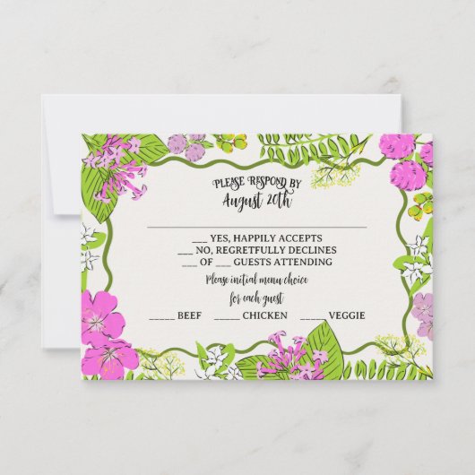 Funky Drawn Tropical Destination RSVP kaarten (Voorkant)