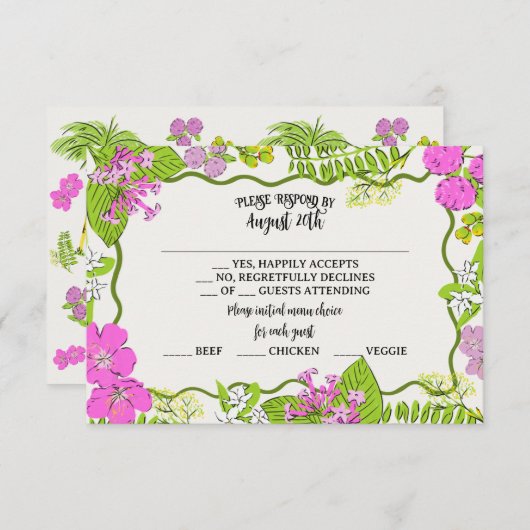 Funky Drawn Tropical Destination RSVP kaarten (Voorkant / Achterkant)