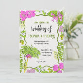Funky Drawn Tropical Floral Wedding Kaart (Staand voorkant)