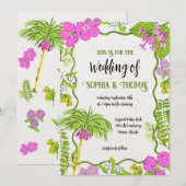 Funky Drawn Tropical Floral Wedding Kaart (Voorkant / Achterkant)