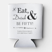 Funky Eat Drink en Be Fifty Retro 50th Verjaardag Blikjeskoeler (Voorkant)