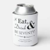 Funky Eat Drink en Be Seventy Retro 70th Birthday Blikjeskoeler (Blikje Voorkant)