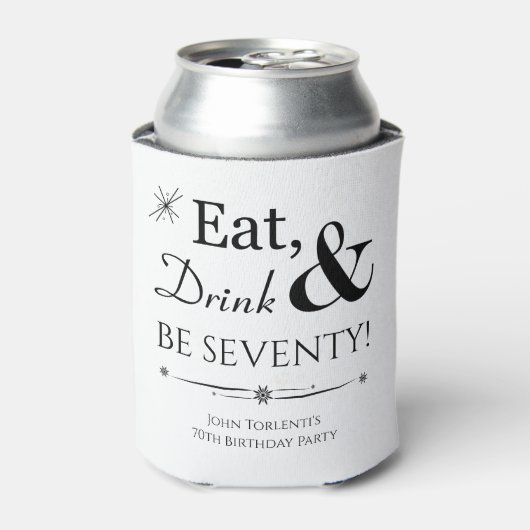 Funky Eat Drink en Be Seventy Retro 70th Birthday Blikjeskoeler (Blikje Voorkant)