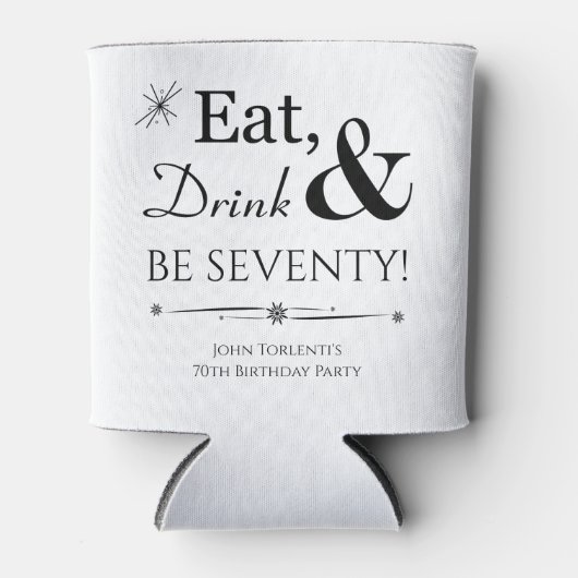 Funky Eat Drink en Be Seventy Retro 70th Birthday Blikjeskoeler (Voorkant)