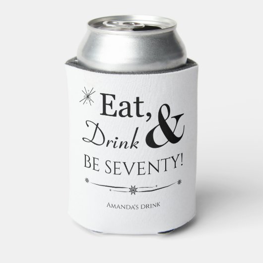 Funky Eat Drink en Be Seventy Retro 70th Birthday Blikjeskoeler (Blikje Achterkant)