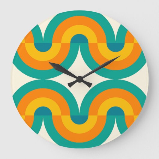 Funky eclectische retro halve cirkels kunst patroo grote klok (Voorkant)