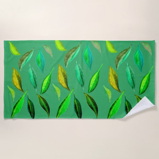 Funky eco groene bladeren kunst strand stijl strandlaken (Voorkant)