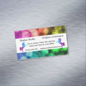 Funky eenhoorn regenboogpartij kinder magnetisch visitekaartje (Voorbeeld)