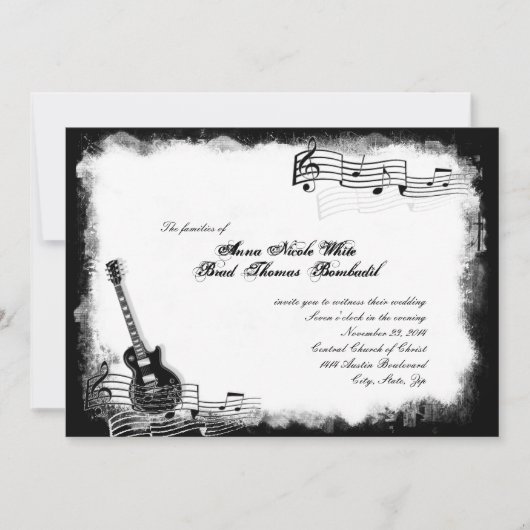 Funky Electric Guitar Music Wedding Invitation Kaart (Voorkant)