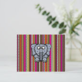 Funky Elephant Circle Mosaic met Stripes Briefkaart (Staand voorkant)