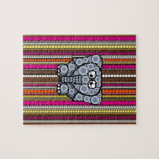 Funky Elephant Circle Mosaic met Stripes Legpuzzel (Horizontaal)