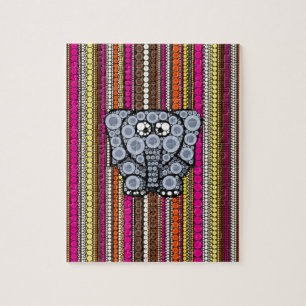 Funky Elephant Circle Mosaic met Stripes Legpuzzel