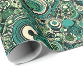 Funky Emerald Green Retro 1970's abstract patroon Cadeaupapier (Rol Hoek)