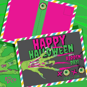 Funky enge Schattigee Zombie Happy Halloween XOXO! Feestdagenkaart